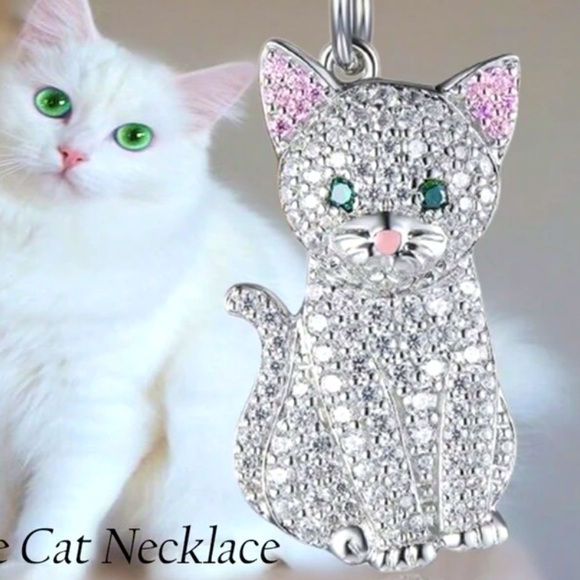 Cubic Zirconia Cat Necklace - Picture 1 of 8
